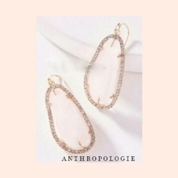 Anthropologie Rose Quartz & Pave Crystal Drop Earrings - Picture 2 of 4